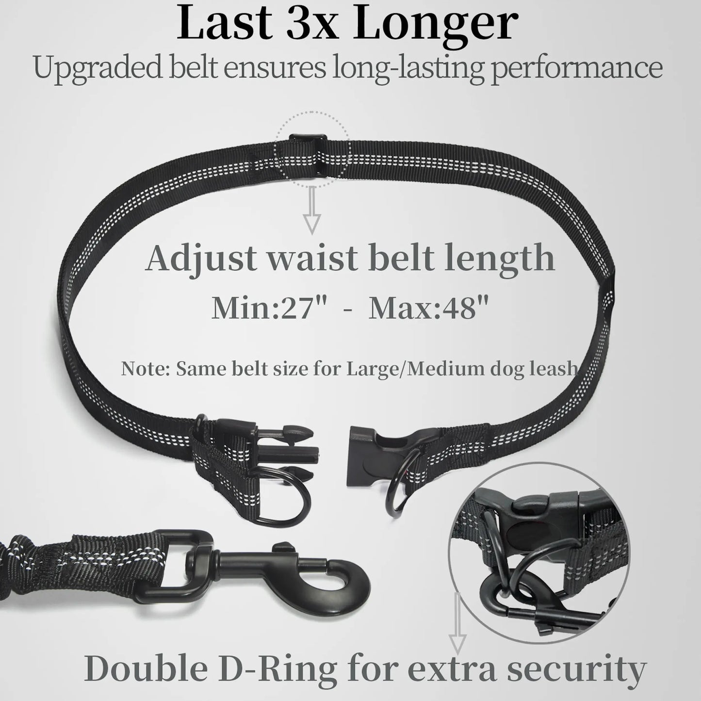 Iyoshop Hands Free Dog Leash with Zipper Pouch, Dual Padded Handles and Durable Bungee for Walking, Jogging and Running Your Dog